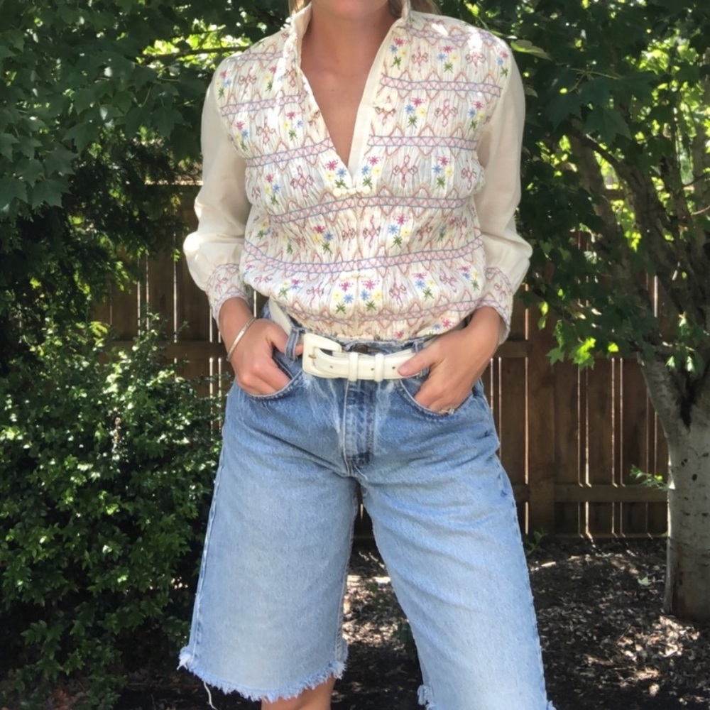 Vintage smocked & embroidered Cottagecore Blouse